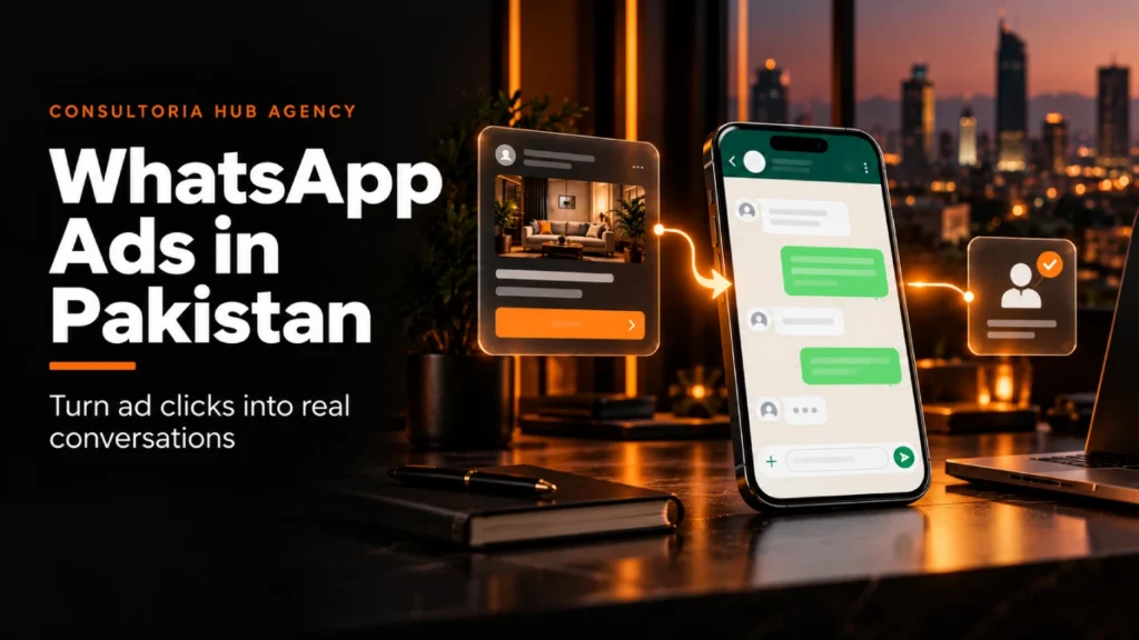 Business owner reviewing a Facebook and Instagram ad that opens a WhatsApp customer conversation